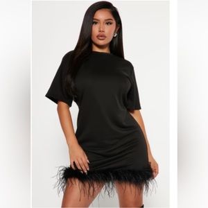 Feather trimmed shirt dress
